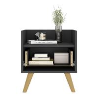 Kit Com 2 Mesas De Cabeceira 40 Cm Com Pés Retrô Multimóveis Mp4044 Preta/Natural - 3