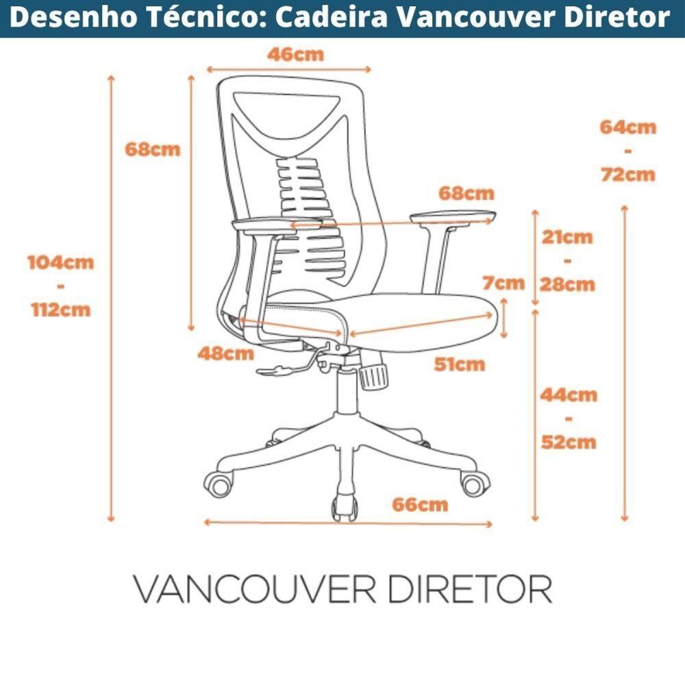 Cadeira Escritório Nr-17 Giratória Diretor Vancouver Fratini Tela Mesh Preta Base Rodízio Preto - 8