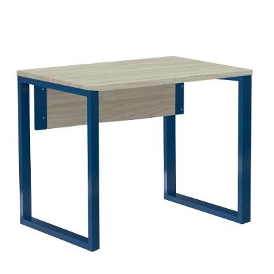 Mesa Escritório P25 Tub Pandin 90 Cm Larg Tampo Mdp Nogueira Casablanca Pé Aço Tubular Azul Del Rey