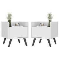 Kit Com 2 Mesas De Cabeceira 40 Cm Com Pés Retrô Multimóveis Mp4044 Branca/Preta - 1