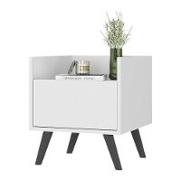 Kit Com 2 Mesas De Cabeceira 40 Cm Com Pés Retrô Multimóveis Mp4044 Branca/Preta - 6