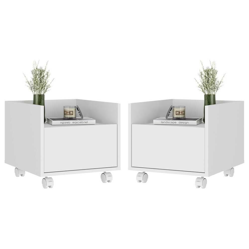 Kit Com 2 Mesas De Cabeceira 40 Cm Com Rodízios Multimóveis Mp4045 Branca - 1