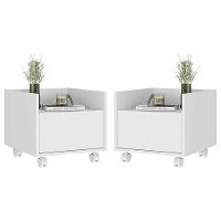 Kit Com 2 Mesas De Cabeceira 40 Cm Com Rodízios Multimóveis Mp4045 Branca - 1