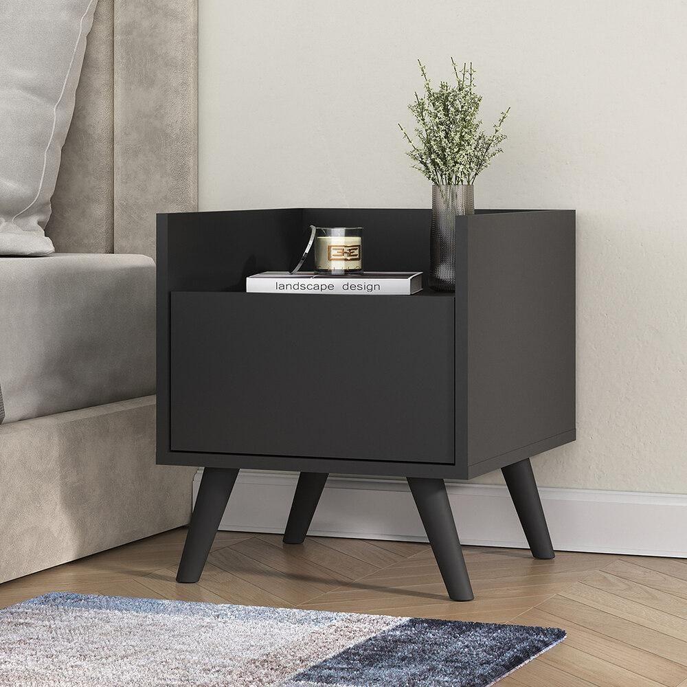 Mesa De Cabeceira 40 Cm Com Pés Retrô Multimóveis Mp4041 Preta - 1