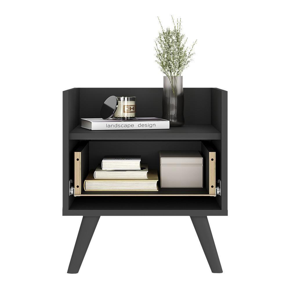 Mesa De Cabeceira 40 Cm Com Pés Retrô Multimóveis Mp4041 Preta - 3