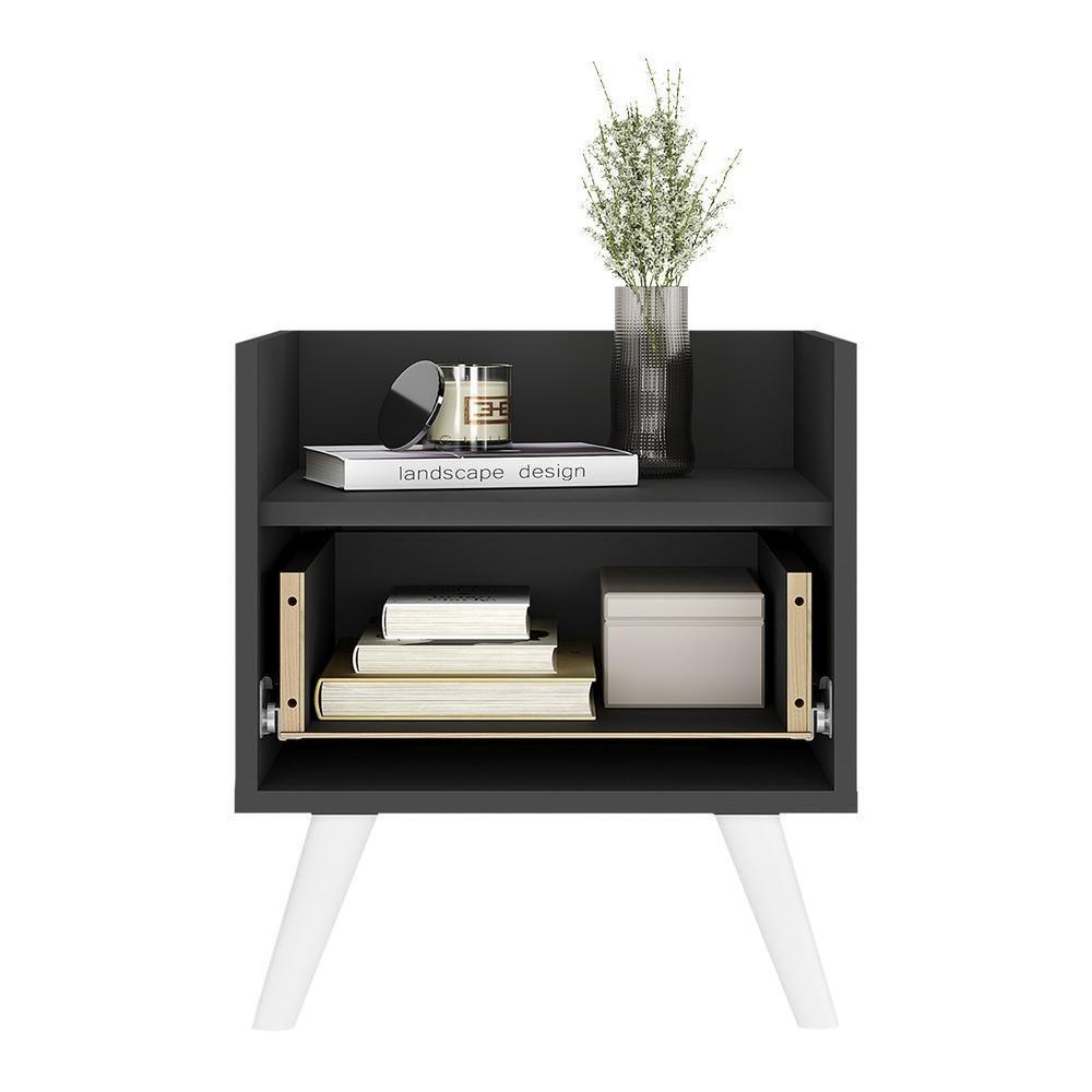 Mesa De Cabeceira 40 Cm Com Pés Retrô Multimóveis Mp4041 Preta/Branca - 3