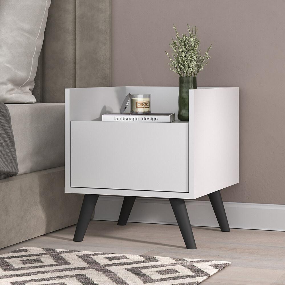 Mesa De Cabeceira 40 Cm Com Pés Retrô Multimóveis Mp4041 Branca/Preta - 1