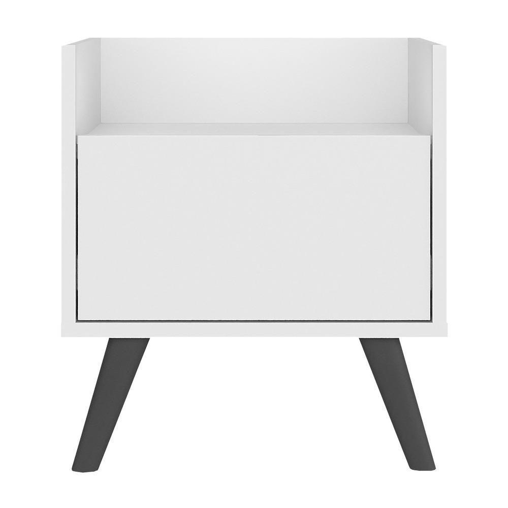 Mesa De Cabeceira 40 Cm Com Pés Retrô Multimóveis Mp4041 Branca/Preta - 2