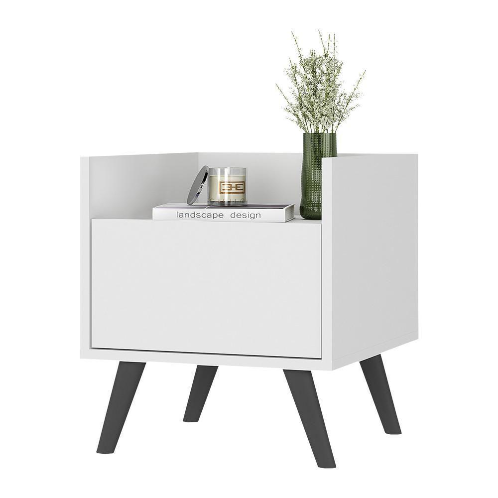 Mesa De Cabeceira 40 Cm Com Pés Retrô Multimóveis Mp4041 Branca/Preta - 6