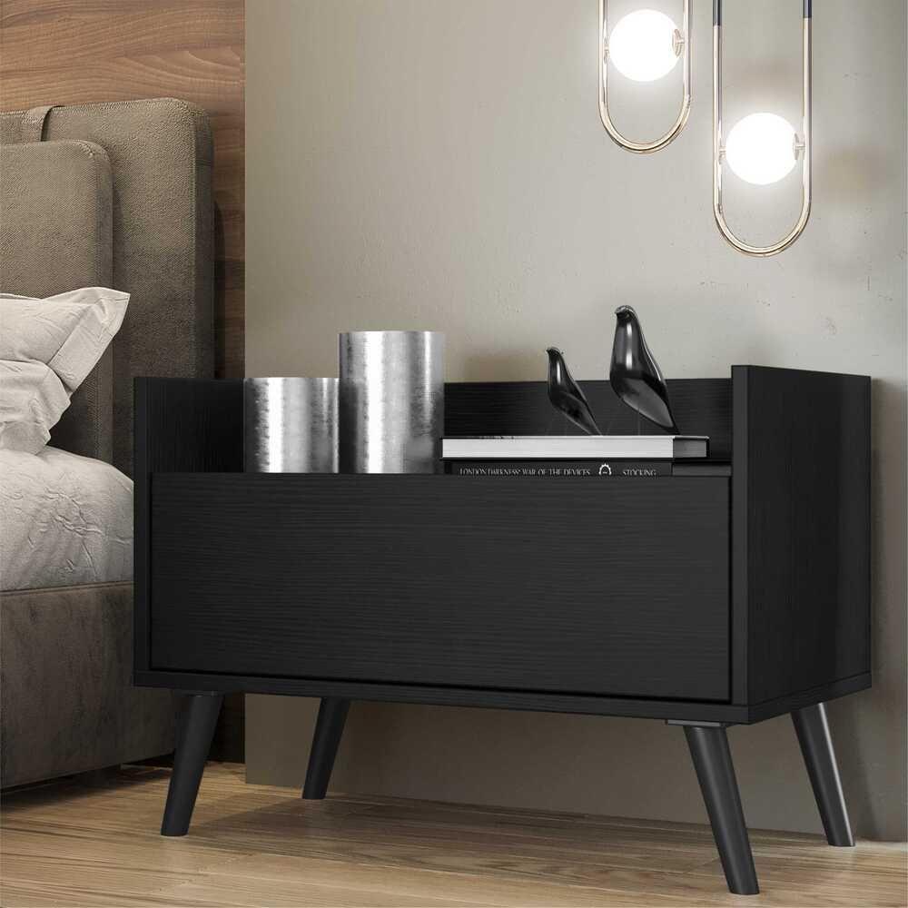 Mesa De Cabeceira 60 Cm C/ Pés Retrô Multimóveis Preta - 5