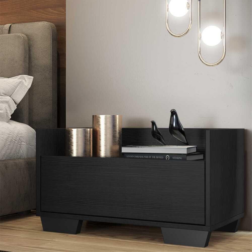 Mesa de Cabeceira 60cm com Pés Quadrados Multimóveis Preta - 4