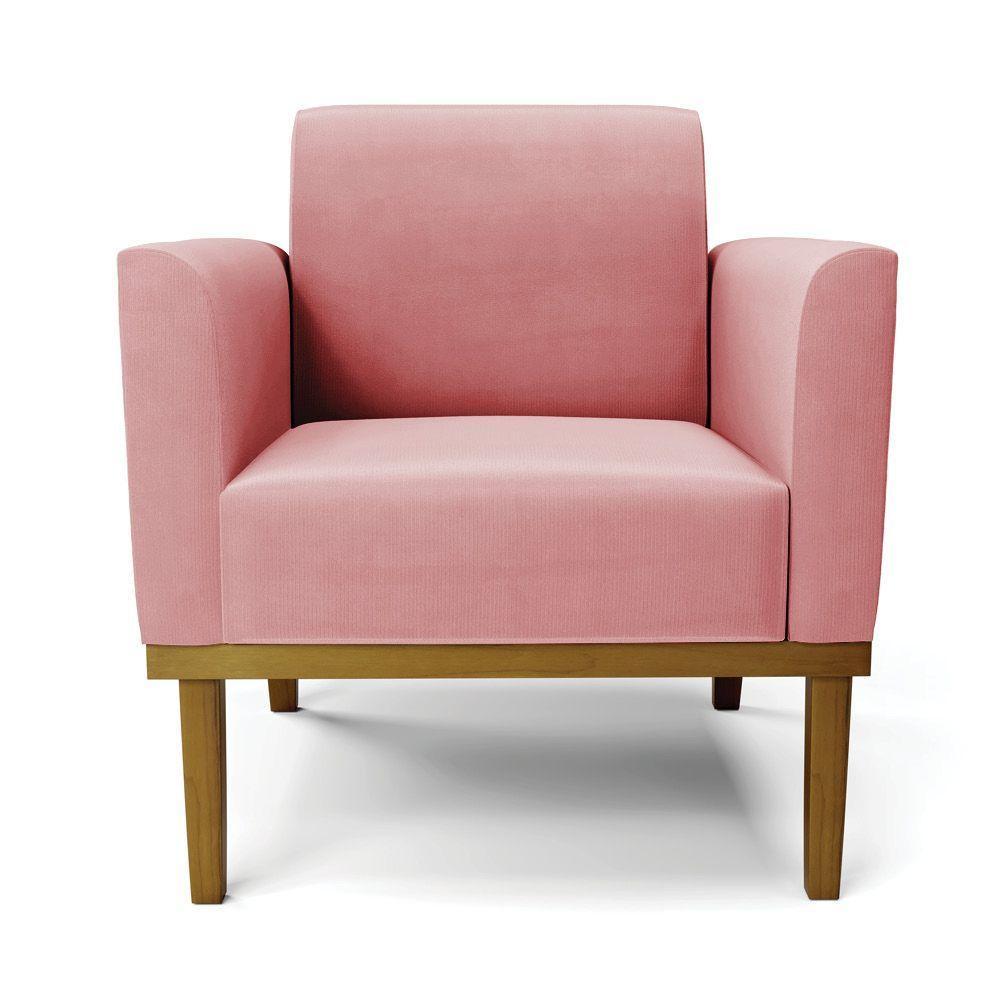 Poltrona Base De Madeira Fixa Castanho Marisa Suede D03 - DRossi Rose - 4