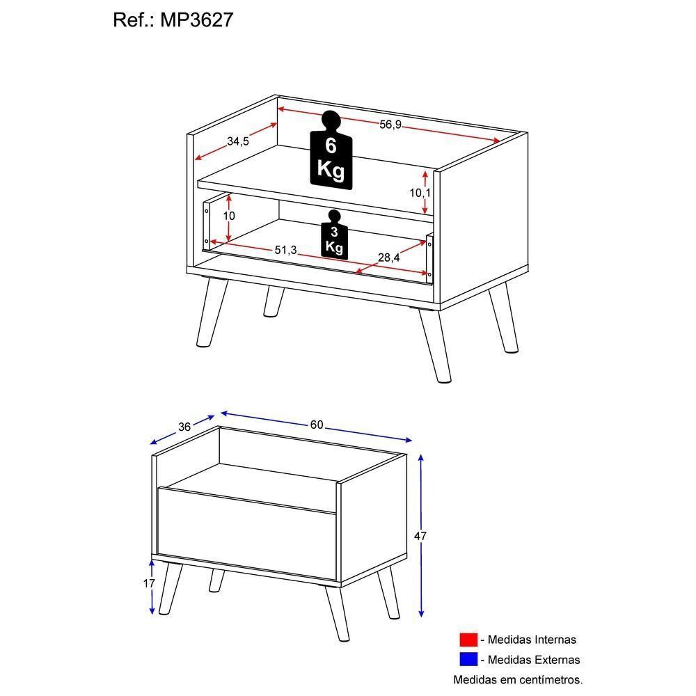 Mesa de Cabeceira 60cm com Pés Retrô Branca preta - 2