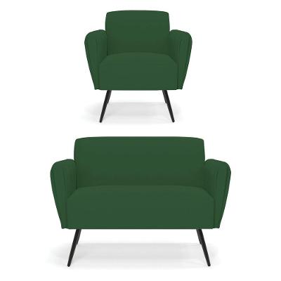 Sofá Namoradeira Com Poltrona Pés Palito De Ferro Bruna Veludo D01 - DRossi Verde