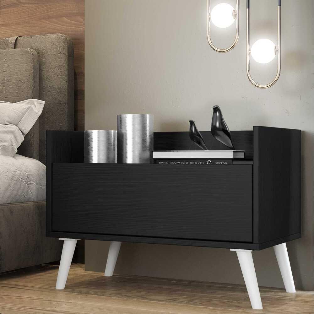 Mesa de Cabeceira 60cm com Pés Retrô Preta branca - 2