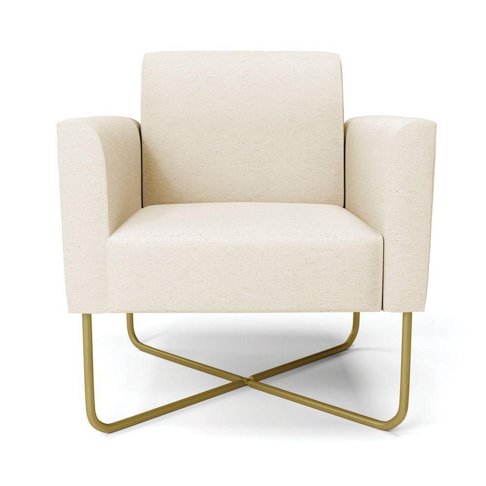 Kit 2 Poltronas Base X Industrial Dourado Marisa Linho Bege A19 D03 - DRossi - 3