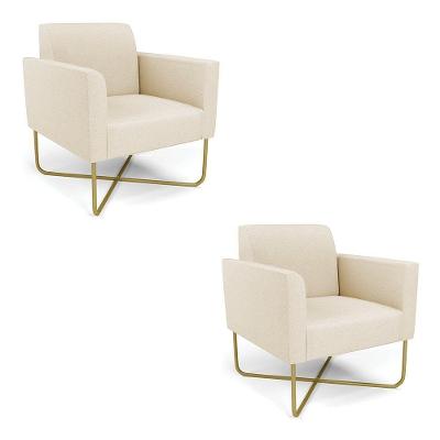 Kit 2 Poltronas Base X Industrial Dourado Marisa Linho Bege A19 D03 - DRossi