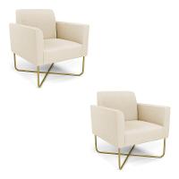 Kit 2 Poltronas Base X Industrial Dourado Marisa Linho Bege A19 D03 - DRossi - 1