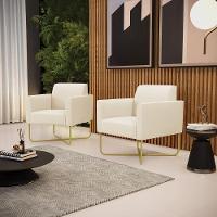 Kit 2 Poltronas Base X Industrial Dourado Marisa Linho Bege A19 D03 - DRossi