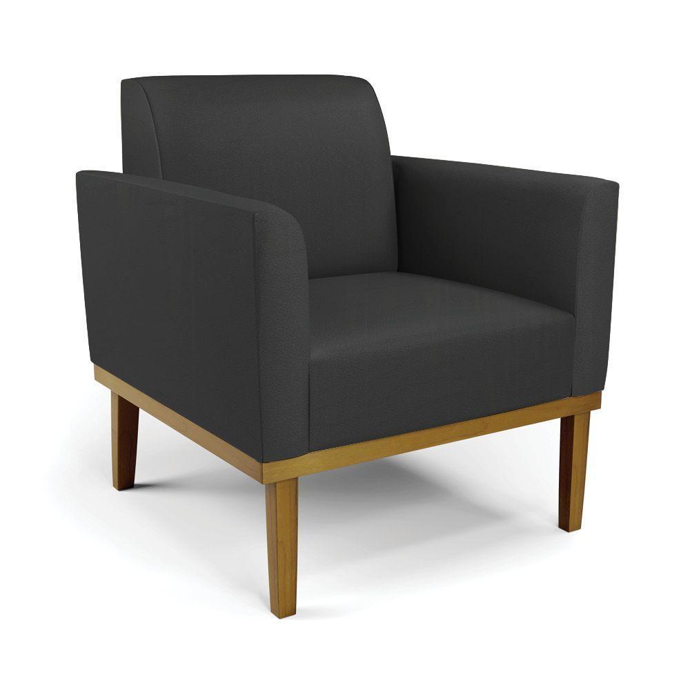 Kit 2 Poltronas Base De Madeira Fixa Castanho Marisa Corino Preto - 3