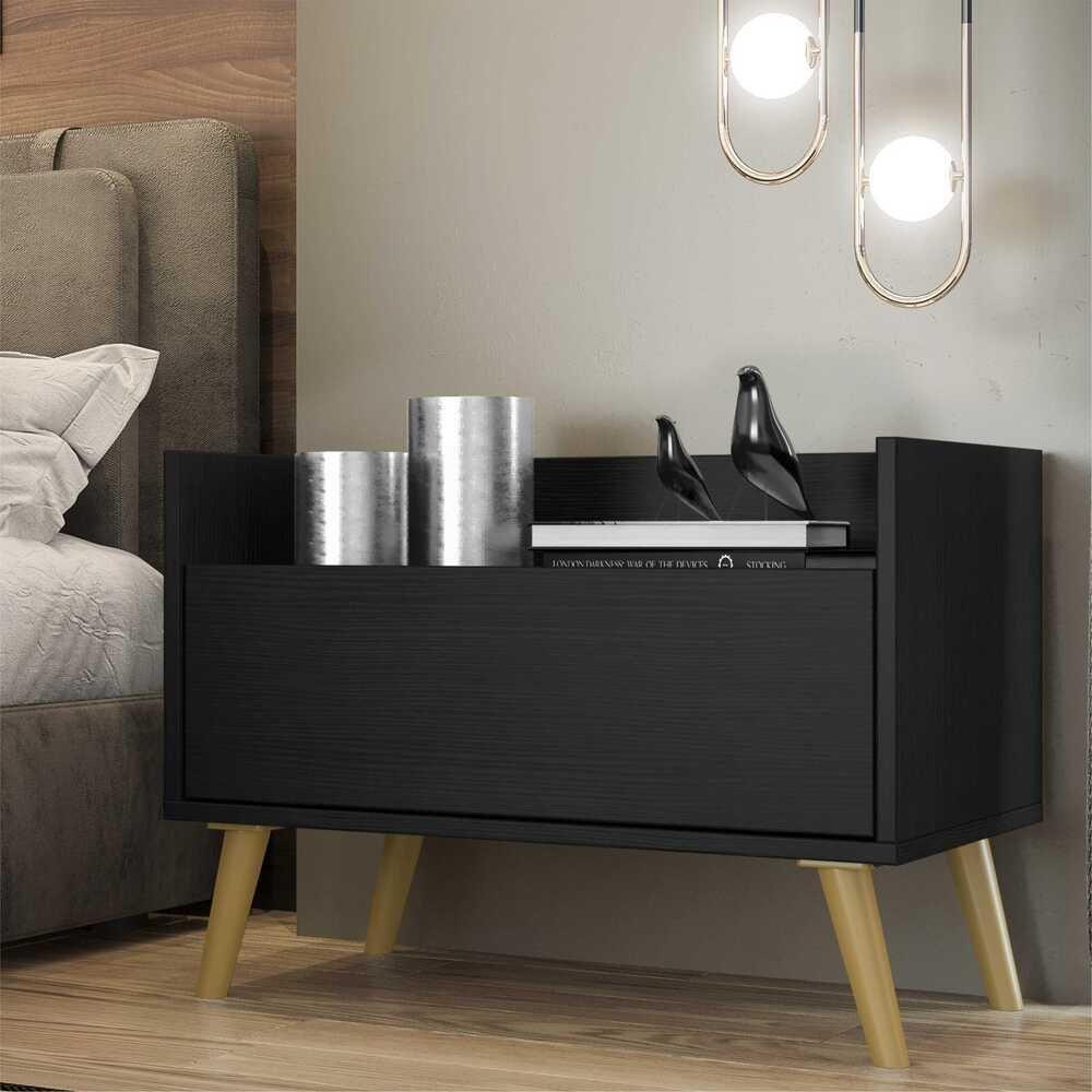 Mesa de Cabeceira 60cm com Pés Retrô Preta natural - 4