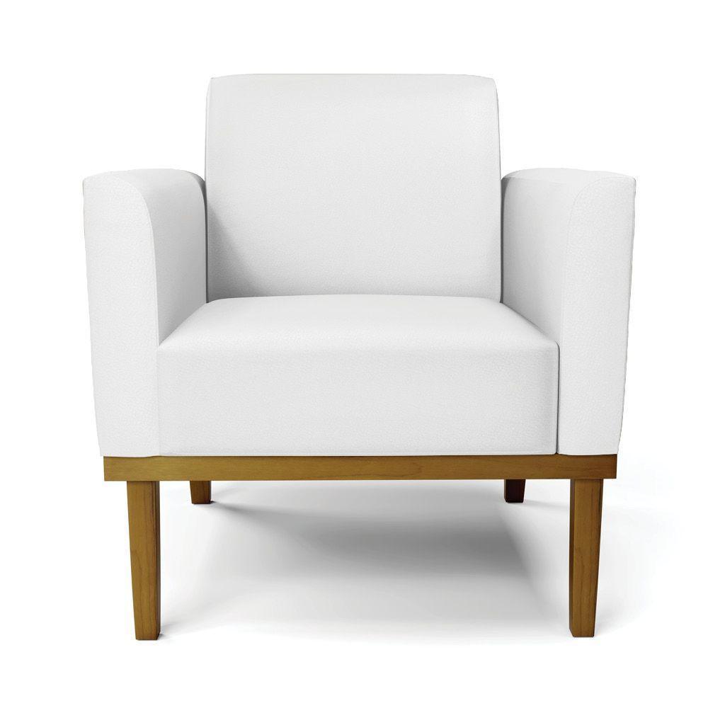 Kit 2 Poltronas Base De Madeira Fixa Castanho Marisa Corino Branco - 6