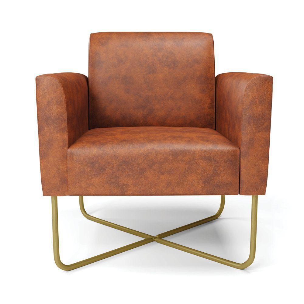 Kit 2 Poltronas Base X Industrial Dourado Marisa Corano Nozes - 3