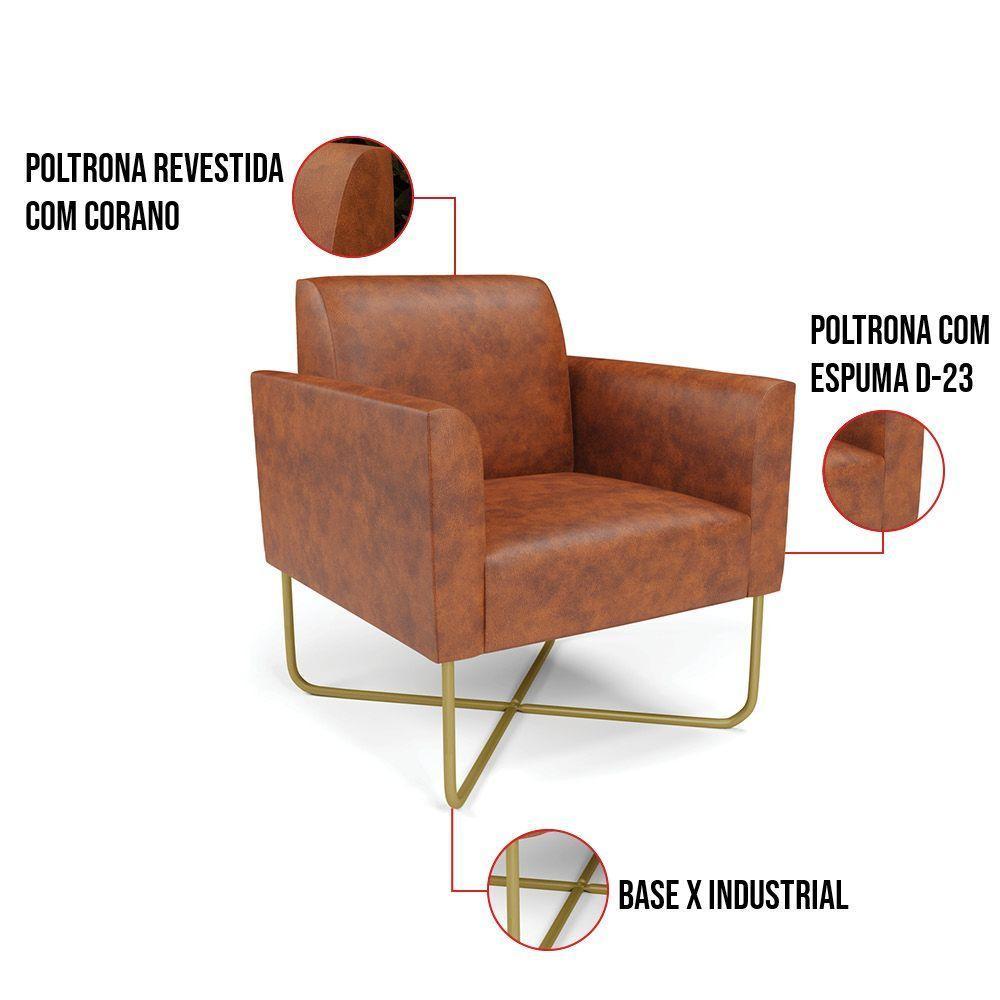 Kit 2 Poltronas Base X Industrial Dourado Marisa Corano Nozes - 4