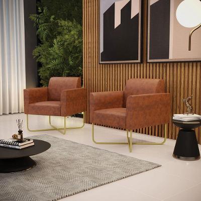 Kit 2 Poltronas Base X Industrial Dourado Marisa Corano Nozes