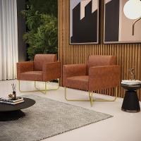 Kit 2 Poltronas Base X Industrial Dourado Marisa Corano Nozes - 1