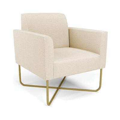 Poltrona Marisa Base X Industrial Linho Bege Dourado Dmov