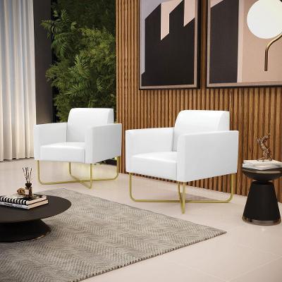 Kit 2 Poltronas Base X Industrial Dourado Marisa Corano Branco
