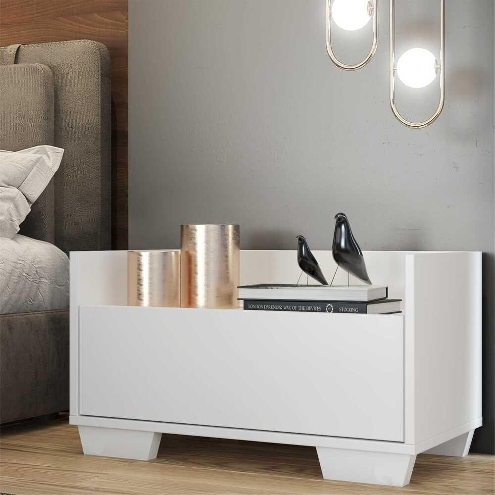 Mesa de Cabeceira 60 Cm com Pés Quadrados Multimóveis Branca - 7