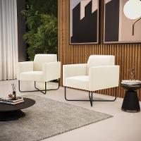 Kit 2 Poltronas Base X Industrial Preto Marisa Veludo Bege - 1