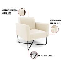 Kit 2 Poltronas Base X Industrial Preto Marisa Veludo Bege