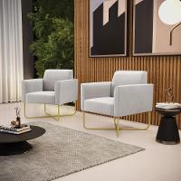 Kit 2 Poltronas Base X Industrial Dourado Marisa Veludo Cinza - 1