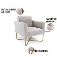 Kit 2 Poltronas Base X Industrial Dourado Marisa Veludo Cinza - 5