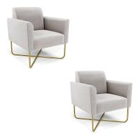 Kit 2 Poltronas Base X Industrial Dourado Marisa Veludo Cinza - 6