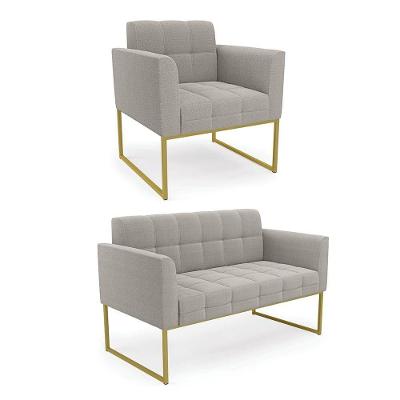 Sofá Poltrona Industrial Elisa Bouclê Cinza D03 Bouclê Cinza Dourado D Rossi
