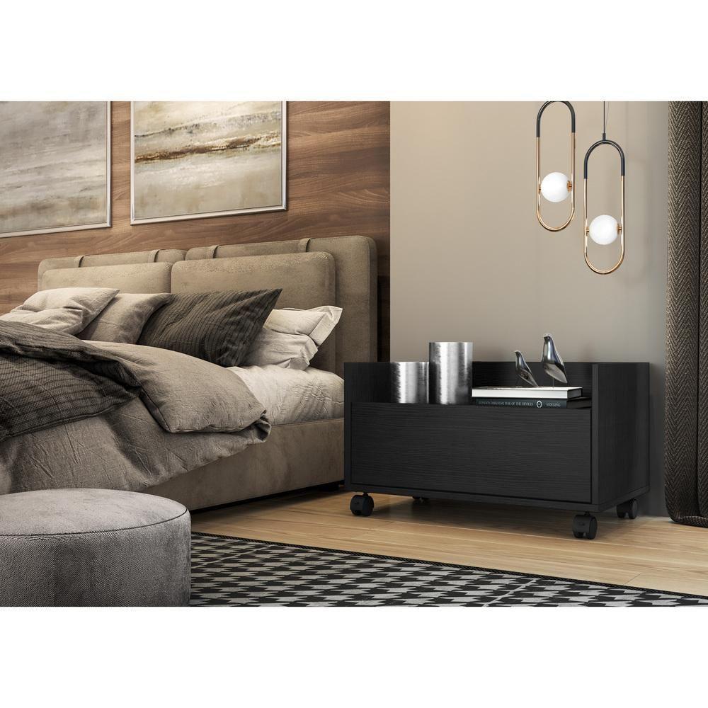 Mesa de Cabeceira 60 Cm com Rodízios Multimóveis Preta - 7