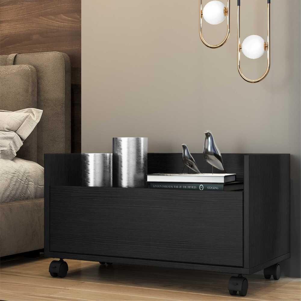 Mesa de Cabeceira 60 Cm com Rodízios Multimóveis Preta - 8