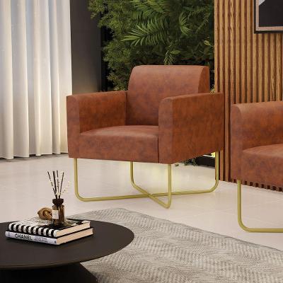 Poltrona Marisa Base X Industrial Tecido Corano Dourado Marrom D'Rossi