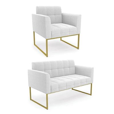 Namoradeira E Poltrona Industrial Dourado Elisa Bouclê Off White D03 - DRossi