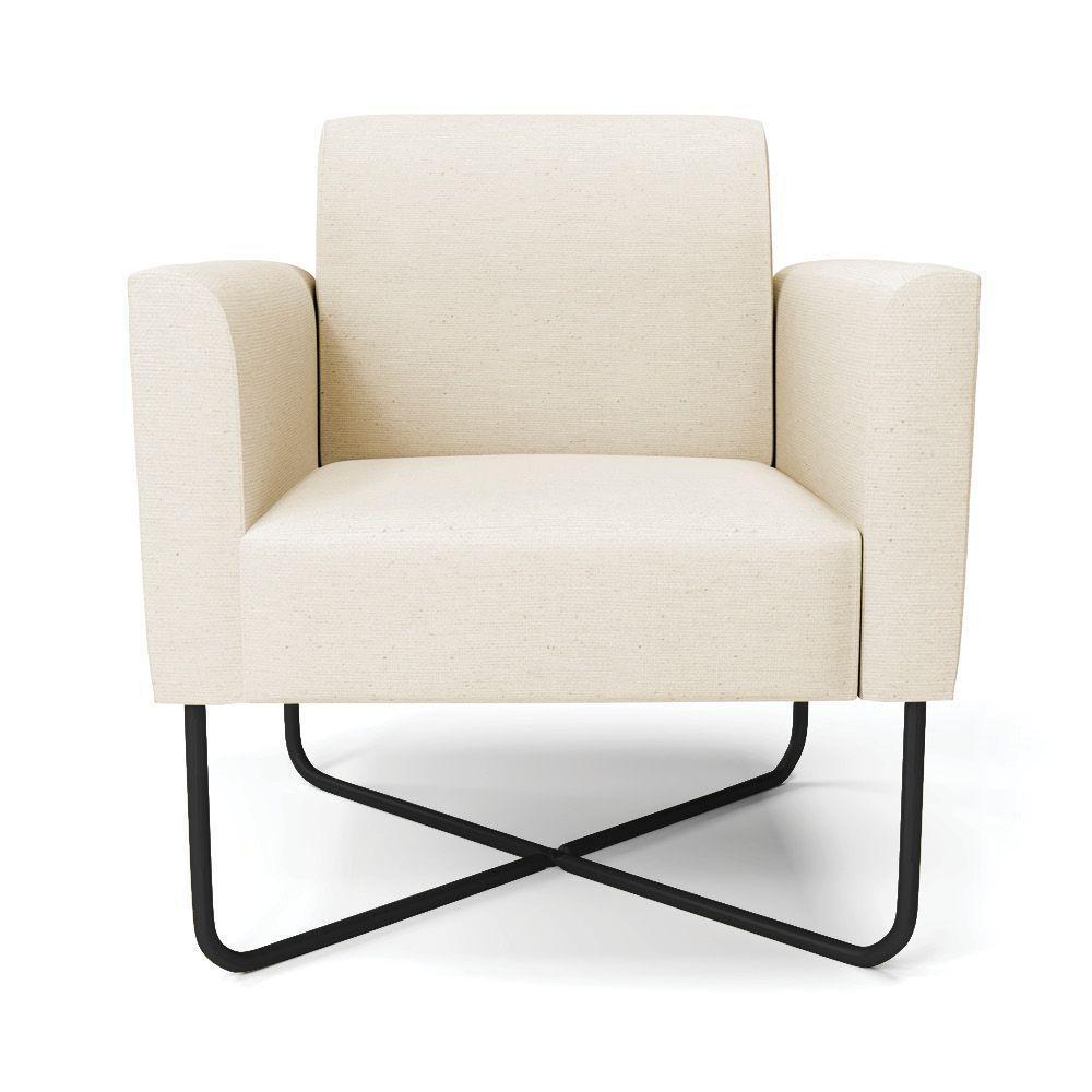 Kit 2 Poltronas Base X Industrial Preto Marisa Linho Bege A19 D03 - DRossi - 2