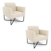Kit 2 Poltronas Base X Industrial Preto Marisa Linho Bege A19 D03 - DRossi - 1
