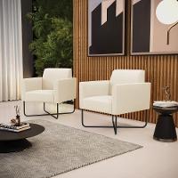 Kit 2 Poltronas Base X Industrial Preto Marisa Linho Bege A19 D03 - DRossi - 5