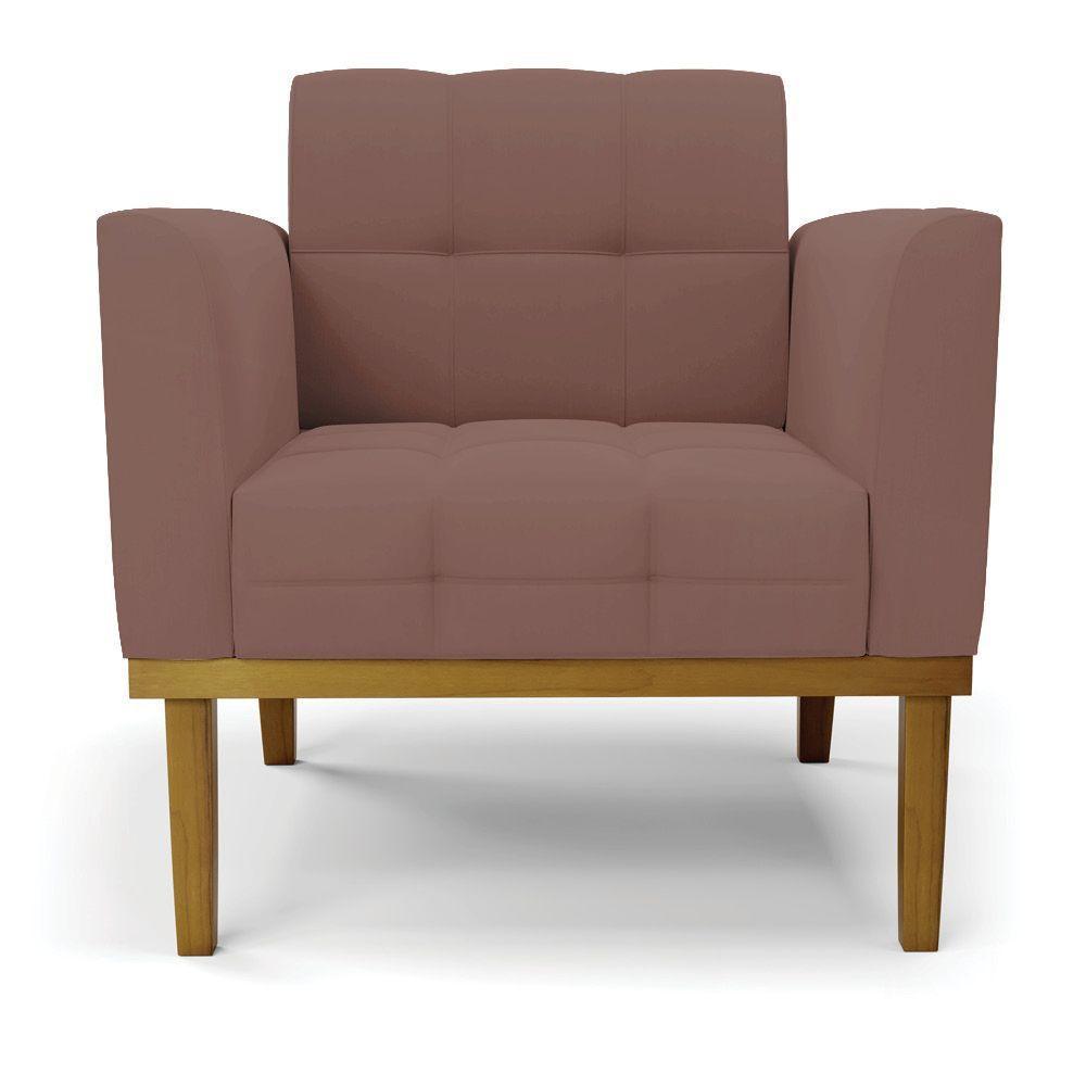 Poltrona Base De Madeira Fixa Castanho Elisa Veludo D03 - DRossi Rose - 3