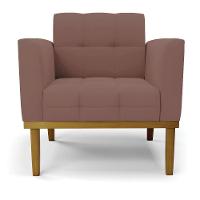 Poltrona Base De Madeira Fixa Castanho Elisa Veludo D03 - DRossi Rose - 3