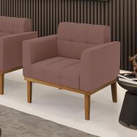 Poltrona Base De Madeira Fixa Castanho Elisa Veludo D03 - DRossi Rose - 6