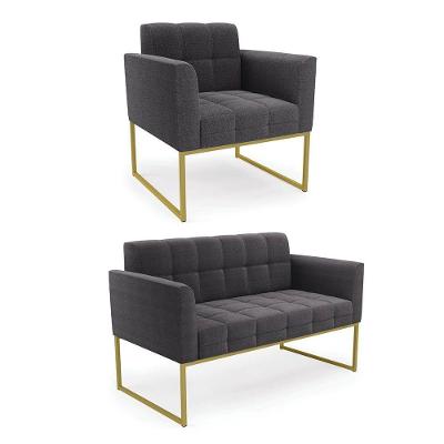 Namoradeira E Poltrona Industrial Dourado Elisa Bouclê Grafite D03 - DRossi